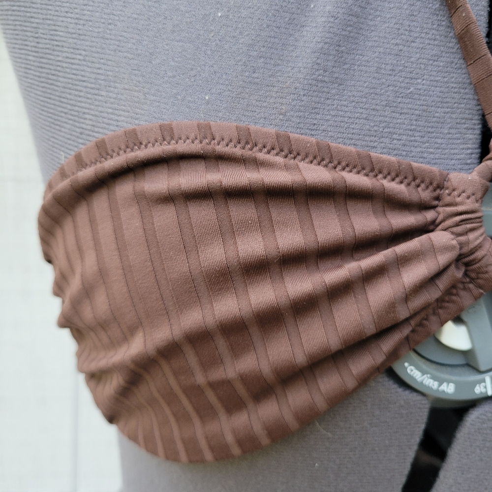 Aerie Wide Brown Rib Halter Bandeau Ring Sexy Party Festival Bikini Top Medium - Picture 7 of 11